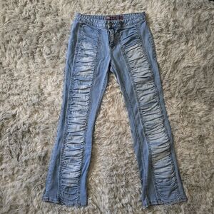 One Tuff Babe Y2K Ruched Blue Flare Jeans - Size 9/10